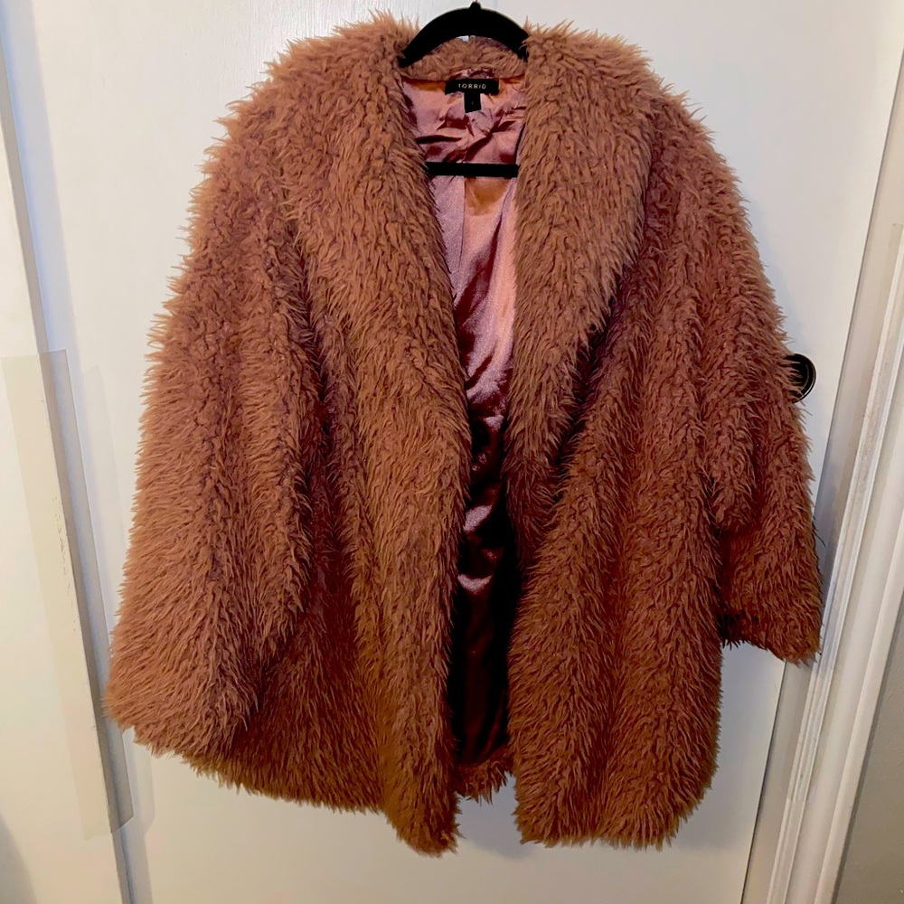 Torrid Pink Teddy Sherpa Drape Front Faux Shearling Open Coat Jacket New 3X